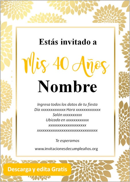 40 Años de, Español, Invitación de 40 cumpleaños, Invitación